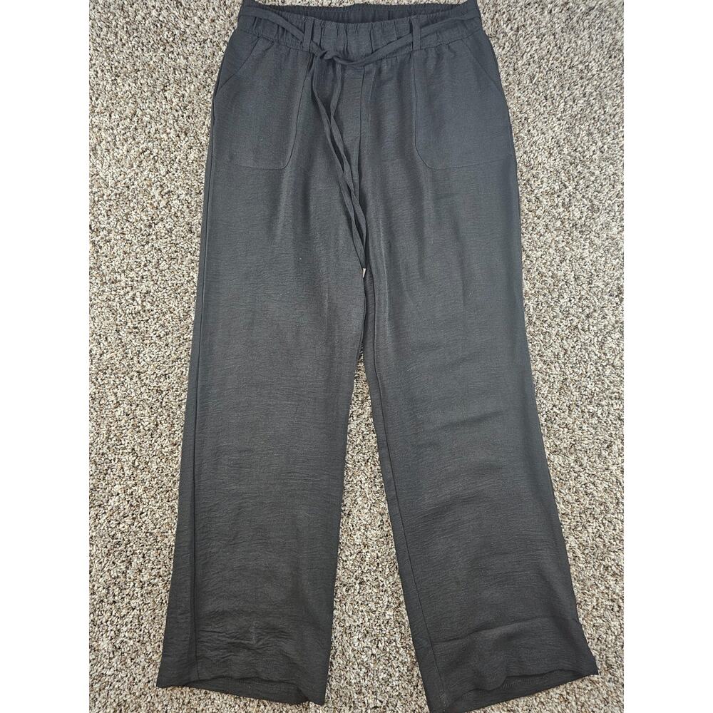 Chloe + Jasmine Womens Sz L Wide Leg Pull On Pants Black Belted
